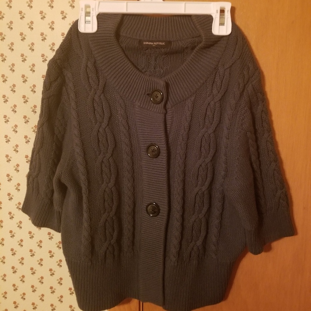 Banana Republic Factory Dark Blue Gray Button Down Short Sleeve Sweater S-M